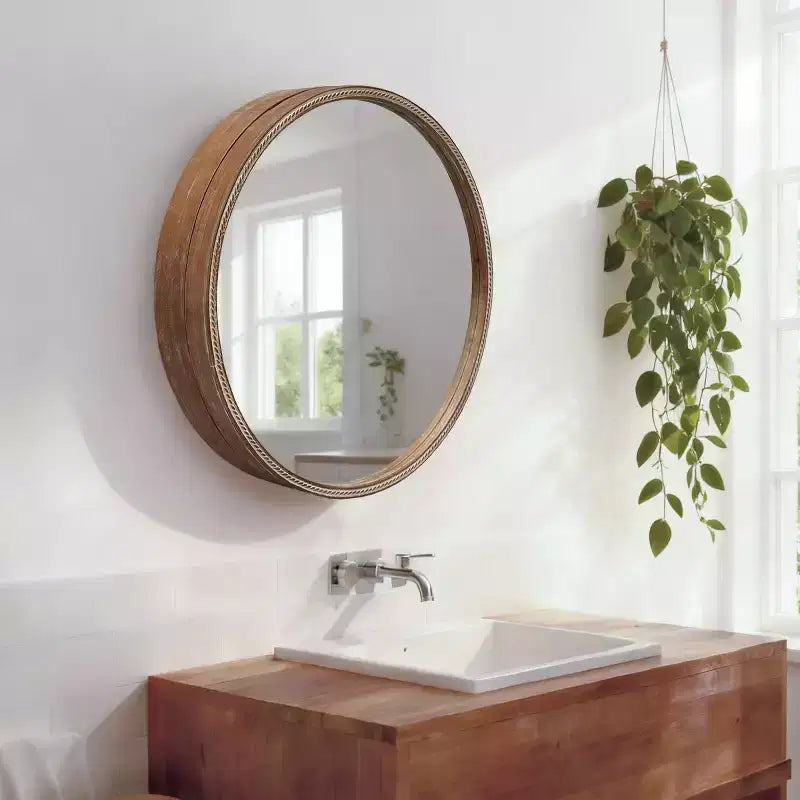 23,6 Specchio da parete rotondo moderno scorrevole con contenitore, specchio da bagno salvaspazio, specchio decorativo per soggiorno