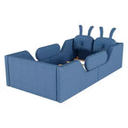 Letto a piattaforma Whisen Twin, struttura letto imbottita per bambini con cuscino a coniglio, sponde laterali rimovibili
