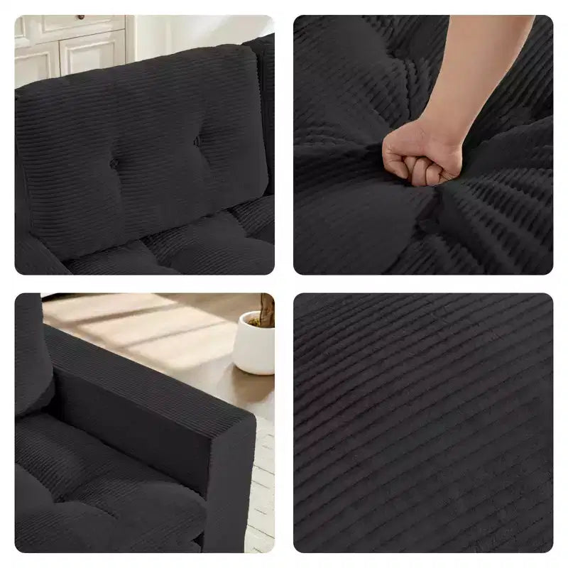 Mjkone Divano Letto Futon Convertibile 2-in-1 da 180 cm, in Tessuto a Coste, Pieghevole con Bottoni Trapuntati, Salvaspazio