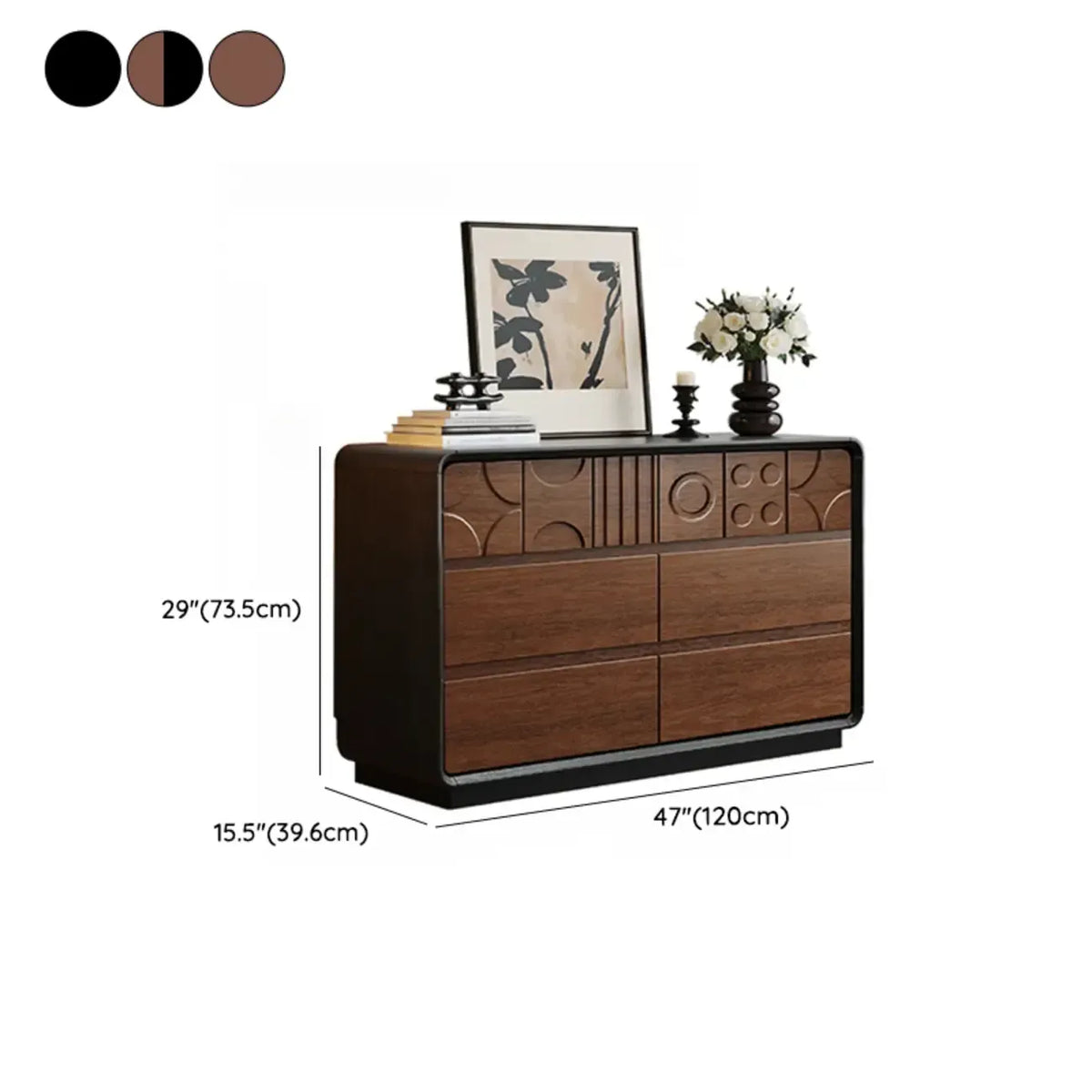 Comò in legno stile Art Déco con intagli geometrici