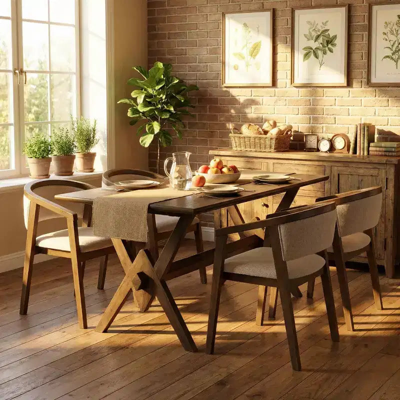 Christopher Knight Home Simon Set da Pranzo 5 Pezzi in Legno di Hevea Moderno di Metà Secolo con Sedie Imbottite in Bouclé