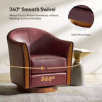Poltrona a botte girevole Pocono in vera pelle con base in legno massello - Set da 2Artful Living Design