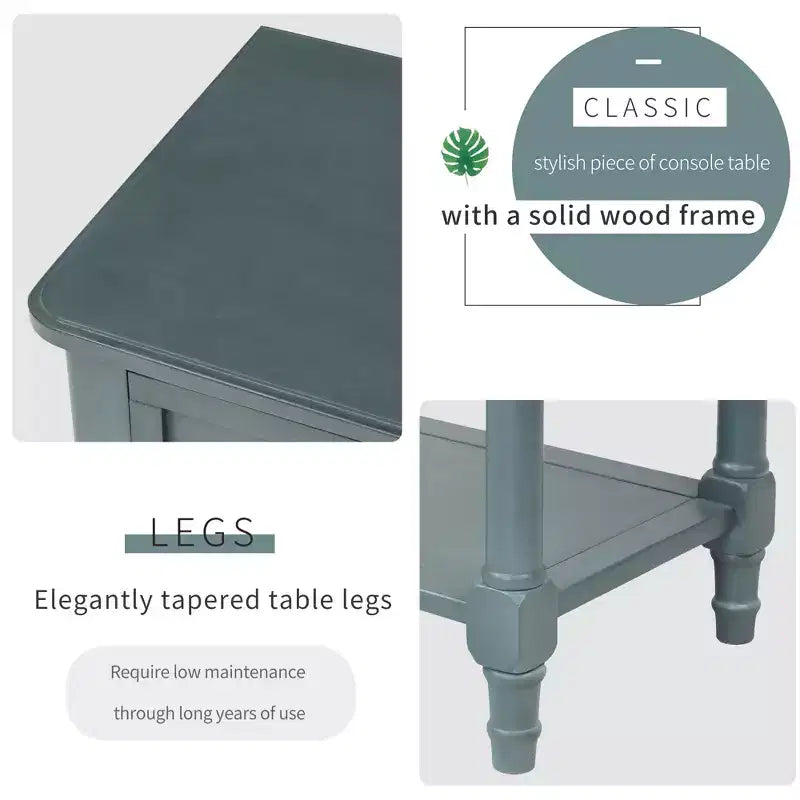 Tavolino consolle stretto da 60 cm con 3 cassetti e ripiano, tavolino da divano per ingresso o soggiorno di piccoli spazi