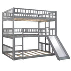 Letto a castello triplo Full Over Full con scaletta convertibile e scivolo, letto triplo con ringhiere di protezione, bianco/grigio/espresso - ModernLuxe