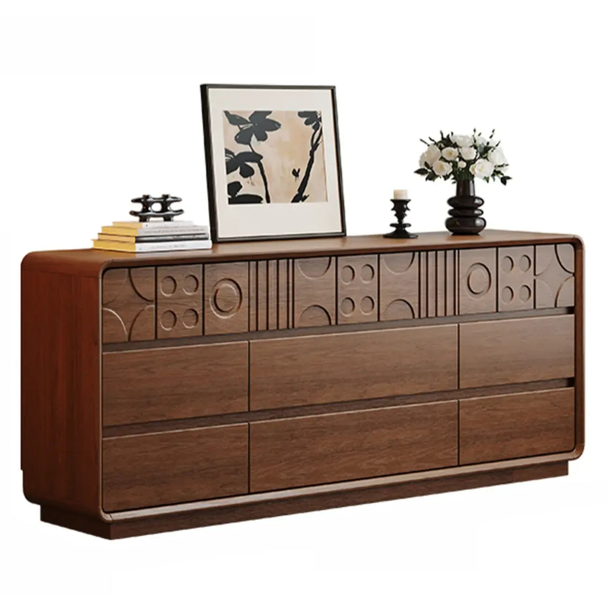 Comò in legno stile Art Déco con intagli geometrici