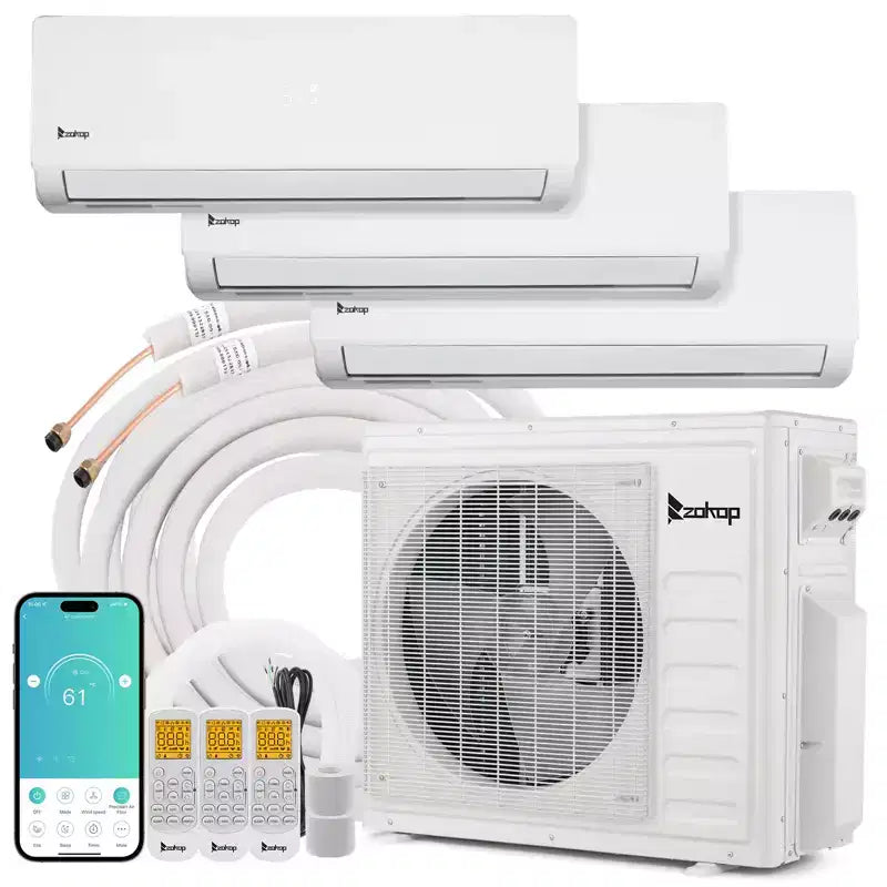 Condizionatore d'aria mini split Karl Home 3 zone 28000 BTU 20 SEER2 con pompa di calore (9K+9K+18K)