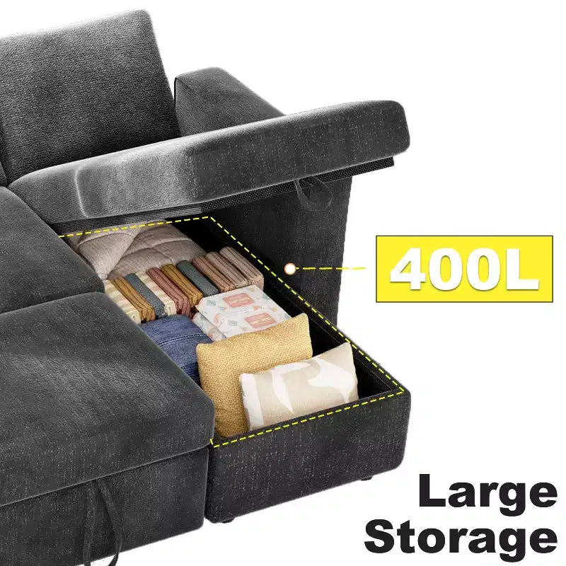 Dyonery Divano Letto Angolare 81, Divano Estraibile a L con Chaise Longue Reversibile con Contenitore, USB, Schienale Reclinabile