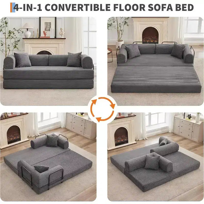 Divano Letto Convertibile 2 in 1, comodo Divano Letto Pieghevole in Corduroy con Seduta Profonda e Braccioli Ampi, Divano Senza Struttura, per Soggiorno, Appartamenti