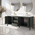 Mobile lavabo doppio Vanity Art 72 per bagno, con top in marmo tecnico