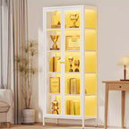 Bekrvio 67H Vetrina in Vetro a 3 Lati con Luci a LED, Mobile Contenitore a 5 Livelli con Doppie Ante e Cornice Metallica per Oggetti da Collezione, Ideale per Spazi Piccoli