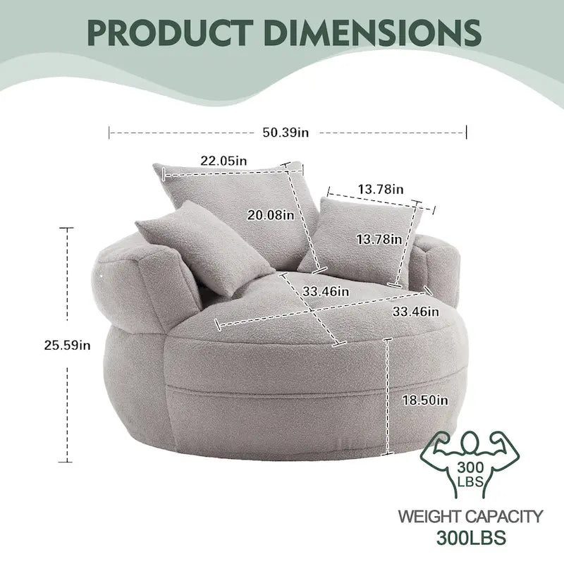 Poltrona Divano Pigro Rotondo – Bianco/Blu/Grigio/Giallo/Arancione/Rosarossa/Blu Scuro/Verde, Posto Singolo e Coppia