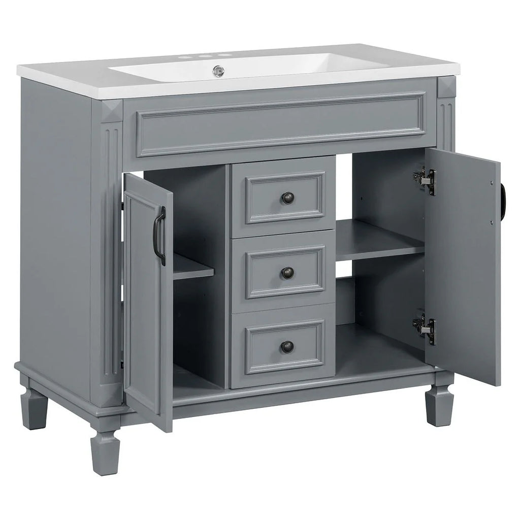 Mobile bagno moderno da 90 cm con lavabo integrato e specchiera, 2 ante e 2 cassetti