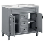 Mobile bagno moderno da 90 cm con lavabo integrato e specchiera, 2 ante e 2 cassetti