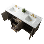 Mobile lavabo doppio Vanity Art 72 per bagno, con top in marmo tecnico
