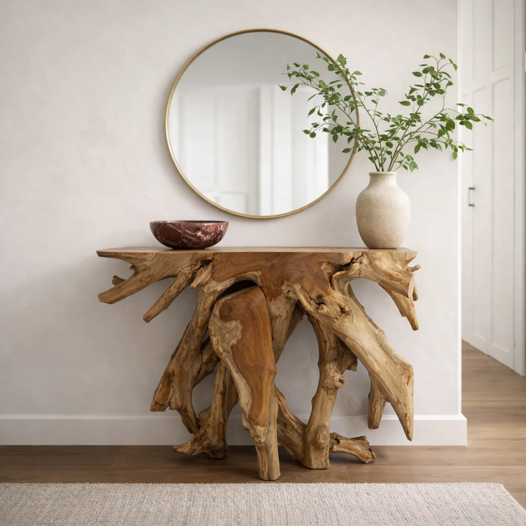 Consolle in teak organico con base scultorea - Ingresso