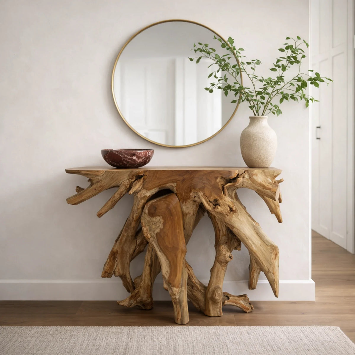 Consolle in teak organico con base scultorea - Ingresso