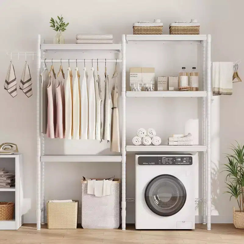 Scaffale sopra la lavatrice, scaffale per asciugatrice a 5 ripiani con altezza regolabile, scaffale da bagno, mobiletto salvaspazio per bagno e lavanderia