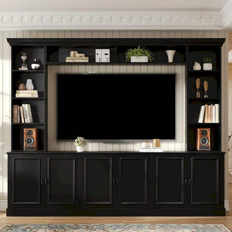 Mobile TV a parete con 4 pezzi e ponte, per televisori fino a 70", porta TV con ripiani regolabili, ampia console multimediale
