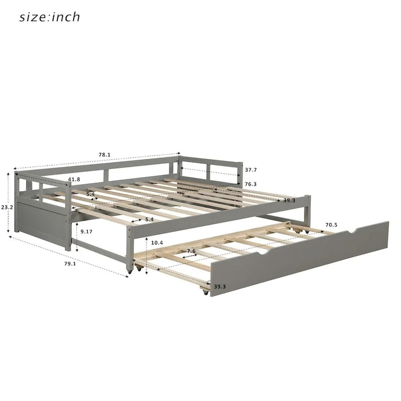 Letto a giorno estensibile con letto estraibile, Letto a giorno in legno con letto estraibile
