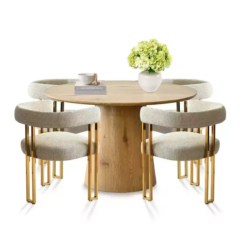 Set da pranzo allungabile rotondo a ovale con 4 poltroncine in velluto, design moderno a piedistallo, posti a sedere fino a 8 persone - Panipeachy