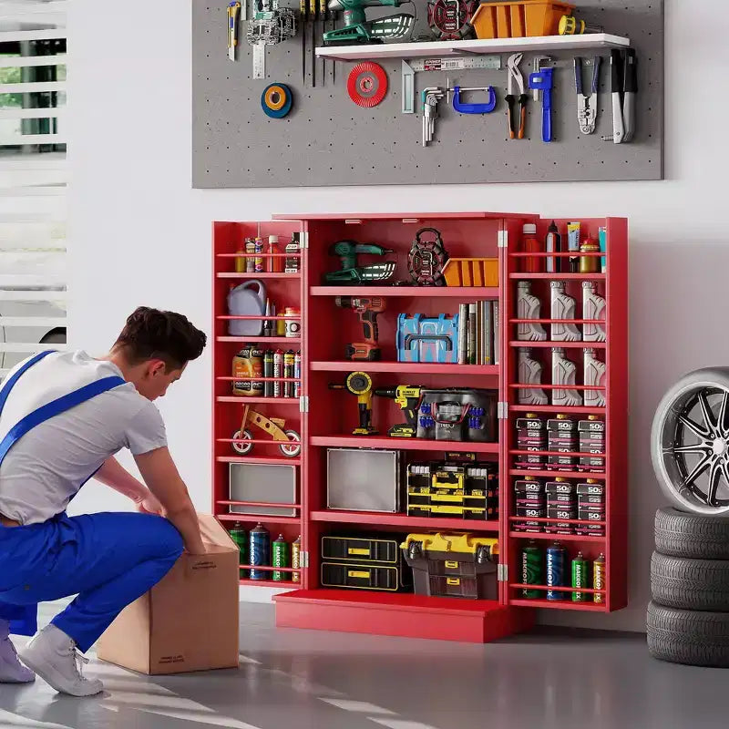 HOMCOM Dispensa da Cucina 41, Mobile Credenza da Cucina a 2 Ante con 5 Ripiani, 12 Portaspezie e Mensole Regolabili per Sala da Pranzo