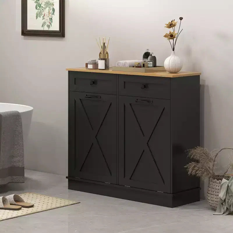 HOMCOM Mobile Lavanderia Inclinabile Contenitore Bagno con 2 Cesti Rimovibili e 2 Cassetti