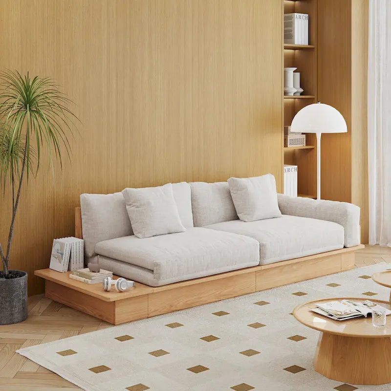 JASIWAY Divano Moderno in Legno Massello Rivestito in Cotone Lino