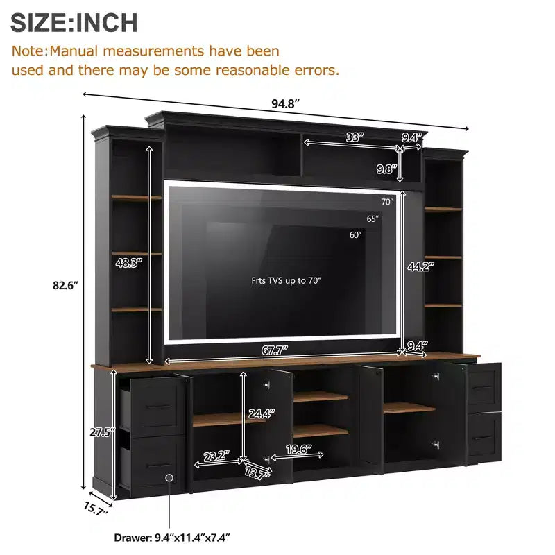 ModernLuxe Mobile Parete Centro di Intrattenimento 4-in-1 Stile Rustico, Adatto per TV Fino a 70 Pollici, Porta TV Consolle Multimediale con Ripiani Regolabili e Cassetti