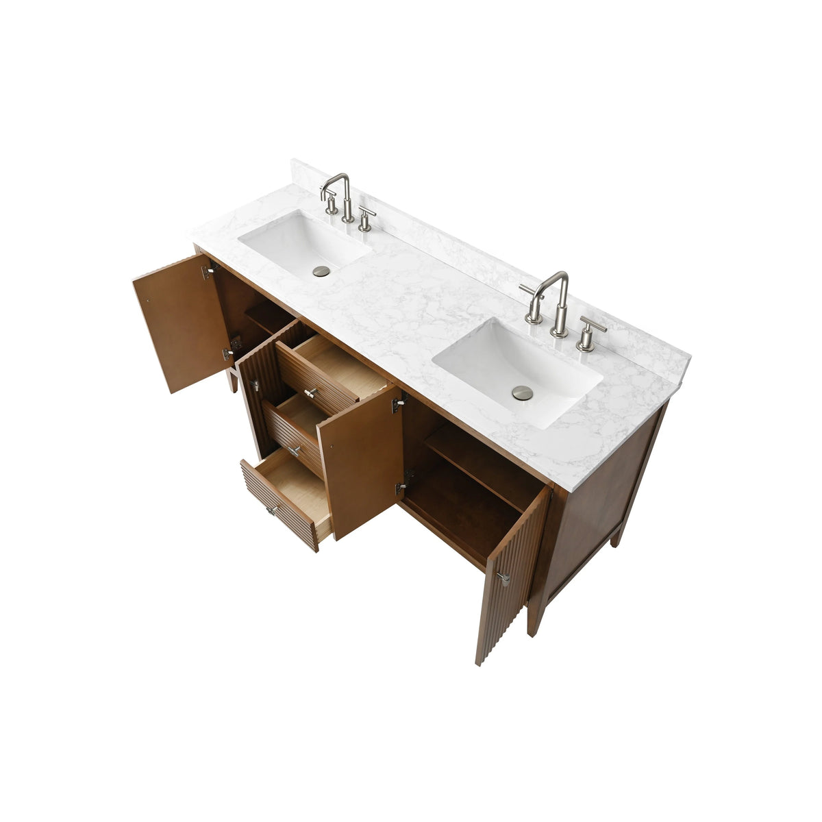Mobile lavabo doppio Vanity Art 72 per bagno, con top in marmo tecnico