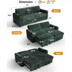 Divano letto componibile Dyonery 91 con letto estraibile, schienale reclinabile/due letti estraibili/porte USB/portabicchieri, velluto a coste felpato