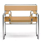 Poltrona di design moderno di metà secolo in pelle Jericho Baxton Studio, marrone chiaro: finitura cromata, piedini antigraffio, completamente assemblata