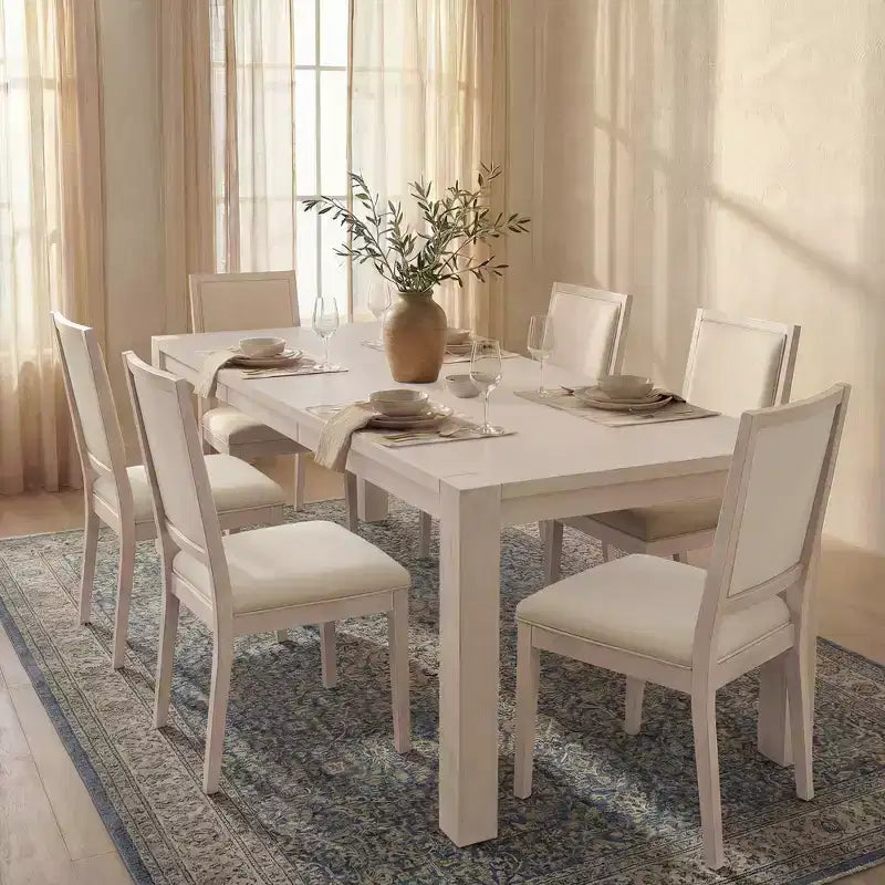 Set da pranzo moderno - Tavolo da 80 + 6 sedie imbottite, struttura in legno massello, capacità del tavolo 180 kg, facile montaggio