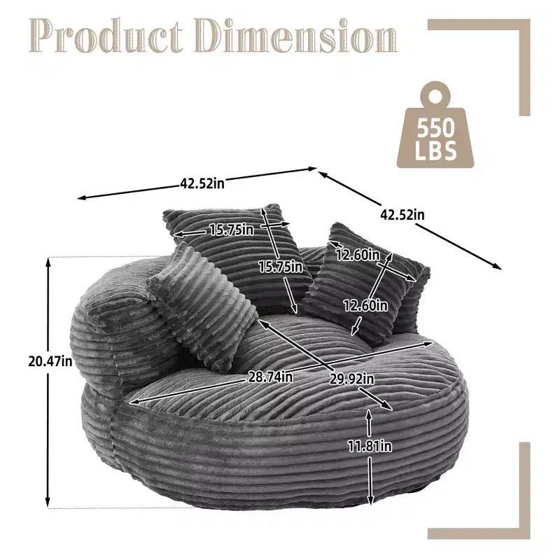 Pouf Divano per Adulti e Bambini, Poltrona Sacco Oversize in Corduroy con 3 Cuscini e Braccioli per Soggiorno e Camera da Letto