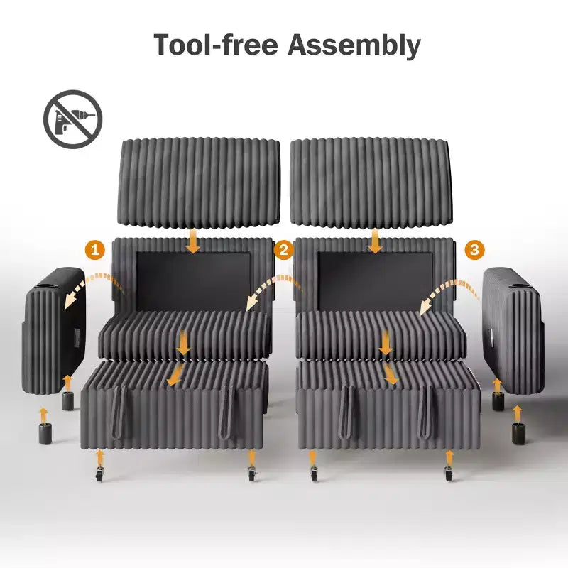 Divano letto componibile Dyonery 91 con letto estraibile, schienale reclinabile/due letti estraibili/porte USB/portabicchieri, velluto a coste felpato