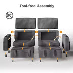 Divano letto componibile Dyonery 91 con letto estraibile, schienale reclinabile/due letti estraibili/porte USB/portabicchieri, velluto a coste felpato