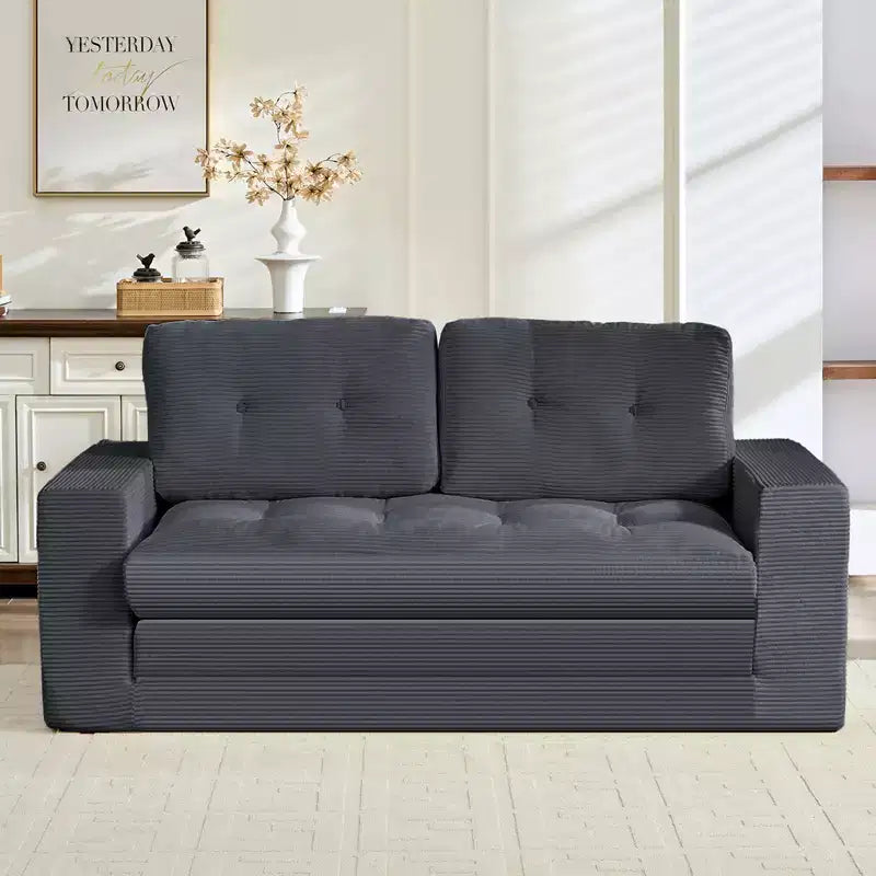 Mjkone Divano Letto Futon Convertibile 2-in-1 da 180 cm, in Tessuto a Coste, Pieghevole con Bottoni Trapuntati, Salvaspazio