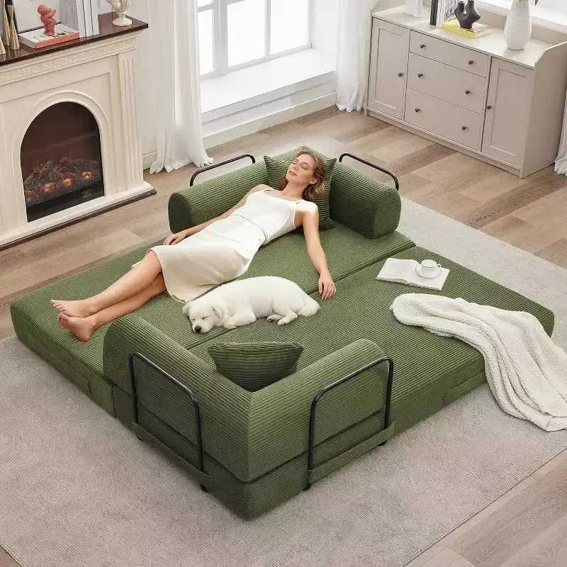 Divano Letto Convertibile 2 in 1, comodo Divano Letto Pieghevole in Corduroy con Seduta Profonda e Braccioli Ampi, Divano Senza Struttura, per Soggiorno, Appartamenti