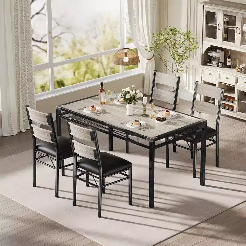 Set tavolo da pranzo per 4 persone, con 4 sedie imbottite, set tavolo da pranzo da 5 pezzi in legno con protezione angolare per cucina, appartamento, piccoli spazi