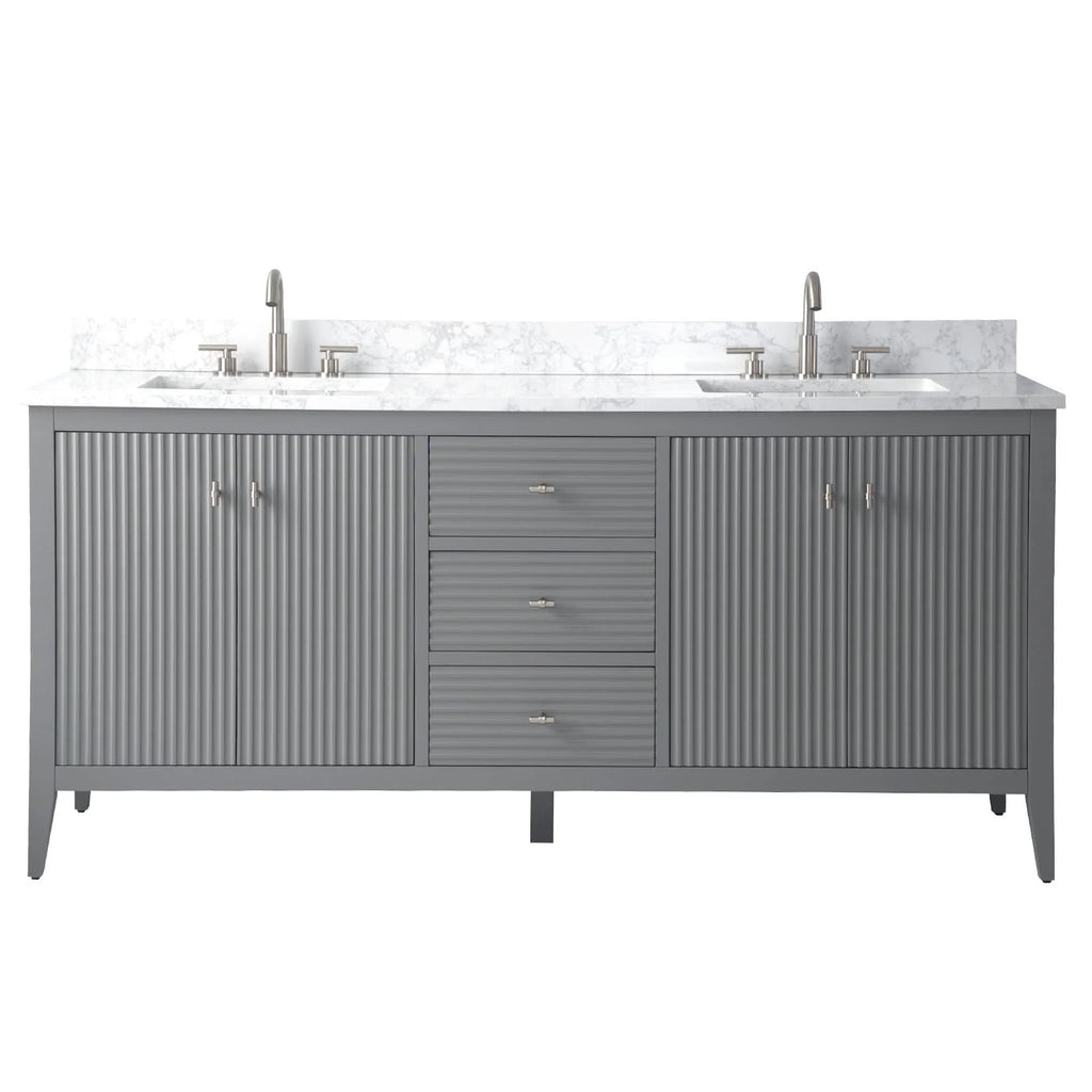 Mobile lavabo doppio Vanity Art 72 per bagno, con top in marmo tecnico
