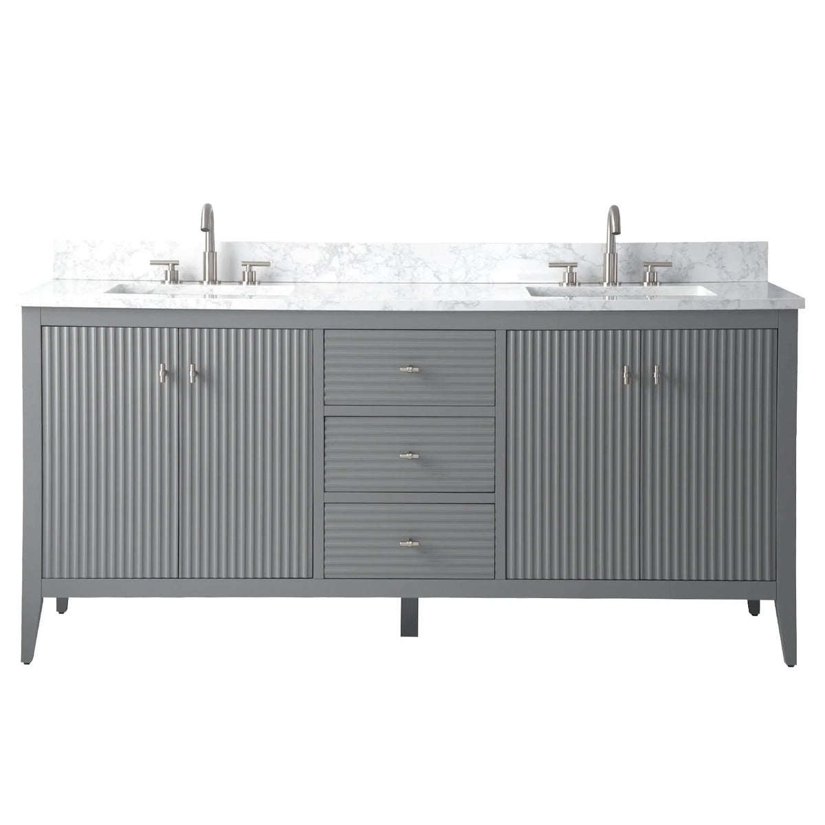 Mobile lavabo doppio Vanity Art 72 per bagno, con top in marmo tecnico