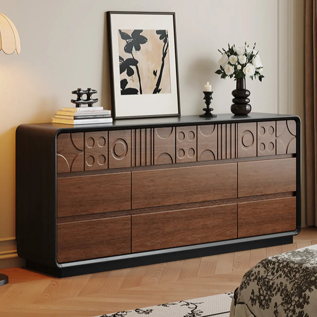 Comò in legno stile Art Déco con intagli geometrici