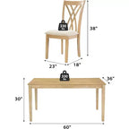 Zevemomo Set da Pranzo da 7 Pezzi in Legno Massello con 6 Sedie Imbottite, Set Tavolo e Sedie Salvaspazio, per Sala da Pranzo, Cucina, Colore Legno Naturale