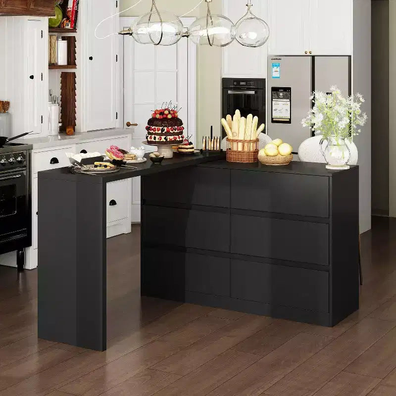Credenza da buffet intelligente girevole/allungabile con 6 cassetti, piano d'appoggio esteso, tappetino antiscivolo, tavolo da pranzo girevole, isola per cucina/dispensa