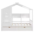 Letto in legno a forma di casa Twin/Full Size con 2 cassetti, letto per bambini con scaffale portaoggetti - ModernLuxe
