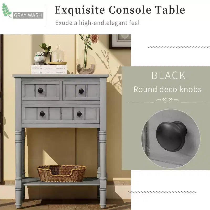 Tavolino consolle stretto da 60 cm con 3 cassetti e ripiano, tavolino da divano per ingresso o soggiorno di piccoli spazi