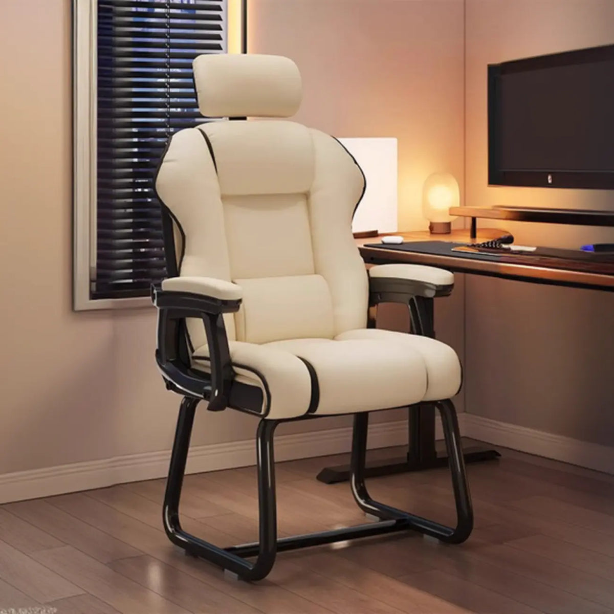 Sedia direzionale ergonomica in pelle gialla con schienale alto