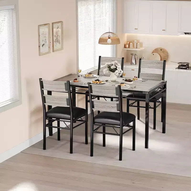 Set tavolo da pranzo per 4 persone, con 4 sedie imbottite, set tavolo da pranzo da 5 pezzi in legno con protezione angolare per cucina, appartamento, piccoli spazi