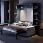 Letto a scomparsa Whisen Modern Design con struttura in legno, Queen Size, con divano e mensole