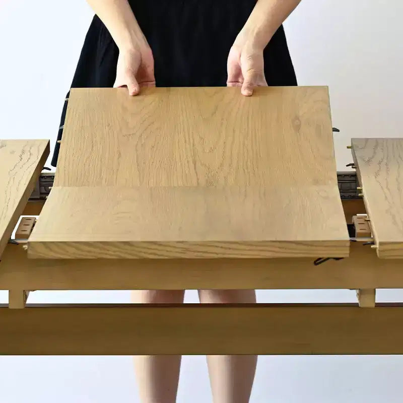 Set da pranzo da 7 pezzi, tavolo allungabile 78-96 con base a cavalletto e sedie imbottite con gambe in legno massello-Panipeachy