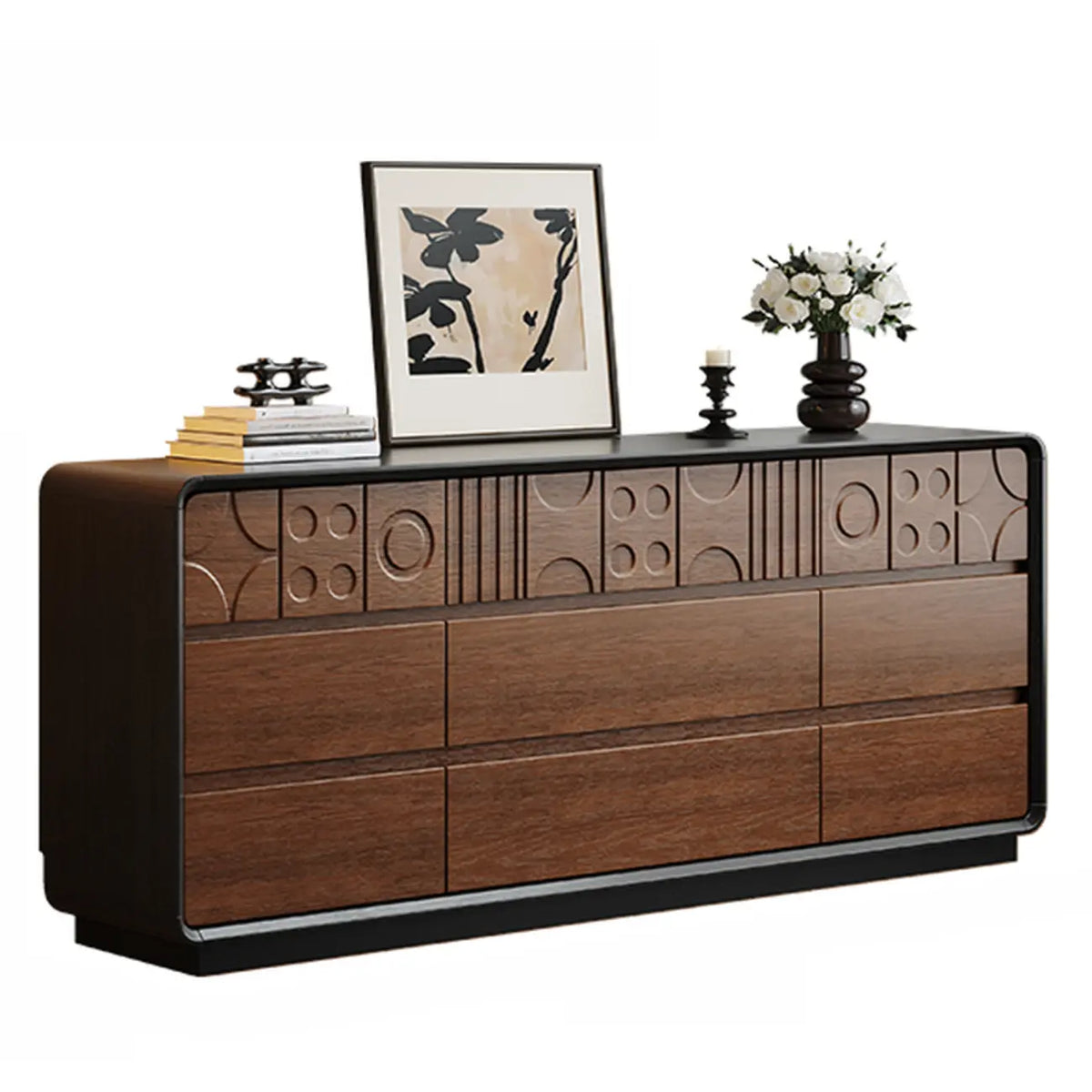 Comò in legno stile Art Déco con intagli geometrici